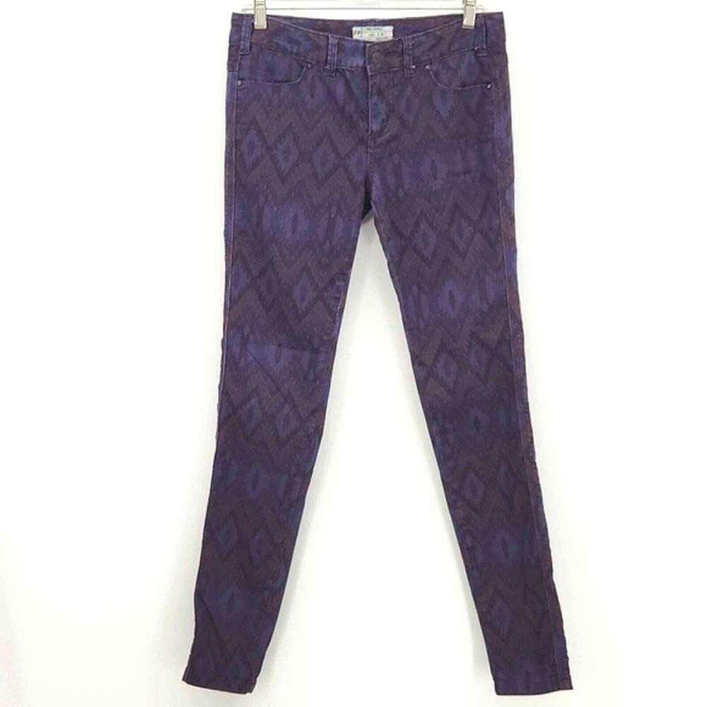 Free People Millennium Purple Ikat Print Skinny Denim Jeans Womens Size 28